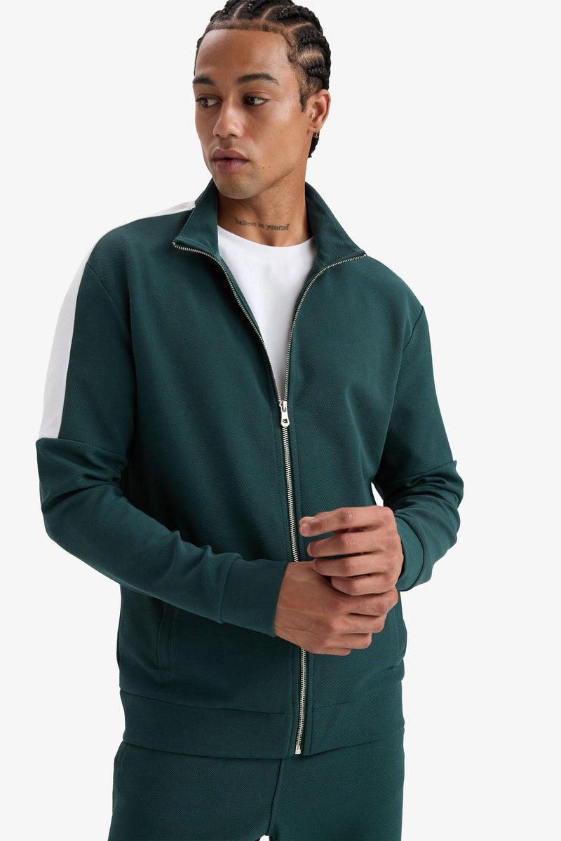 DeFacto Green Man Standard Fit Stand Collar Zip-Up Sweatshirt Casual - Image 4